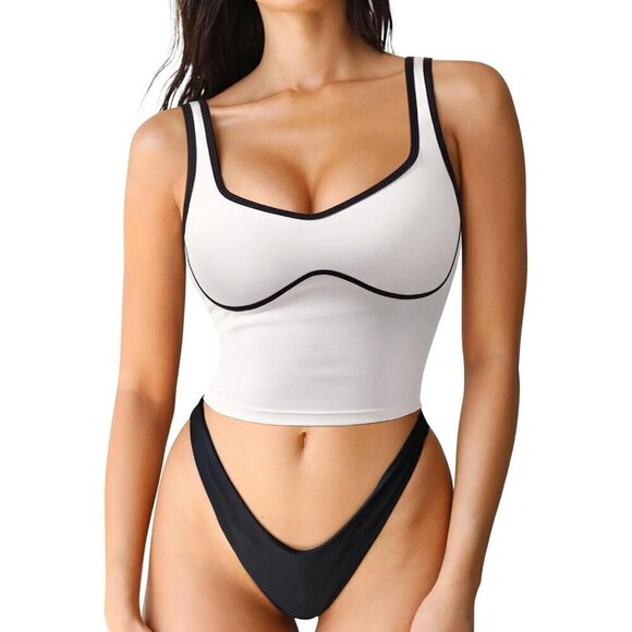 Women White  Sweetheart Neckline Longline Bra Padded Basic Workout Crop top - Picture 1 of 6